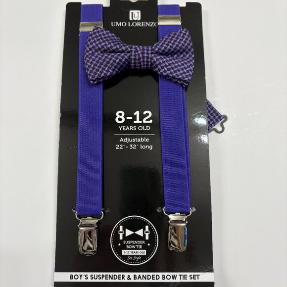 Bow Tie and Suspender Set - Boys SZ- 8-12 Years - NWT - Purple & Black - Picture 5 of 7